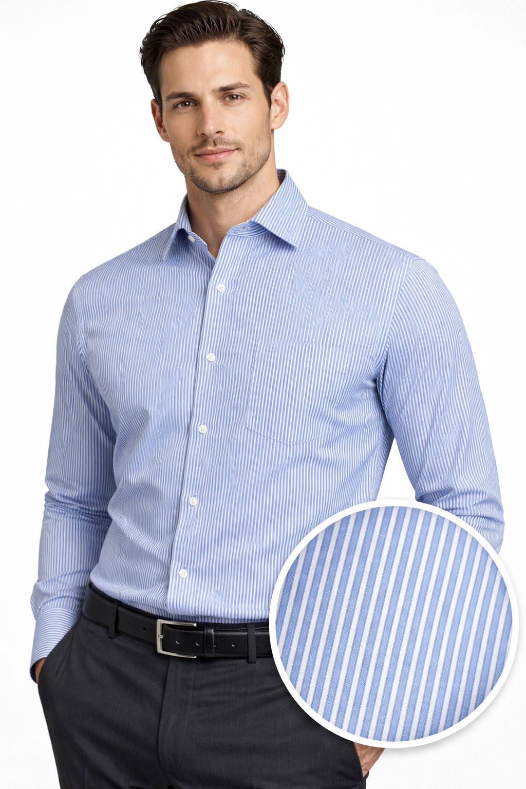 Cotton Stripe Shirt - Sky Blue